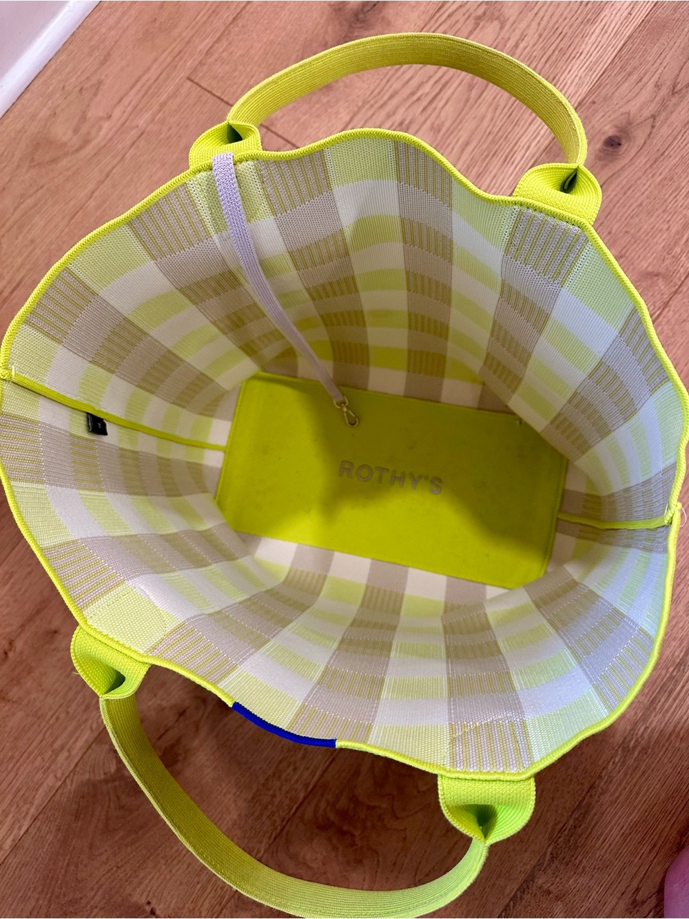 Rothy's Lightweight Tote Bag in Lime Checkerboard - Picture 3 of 4